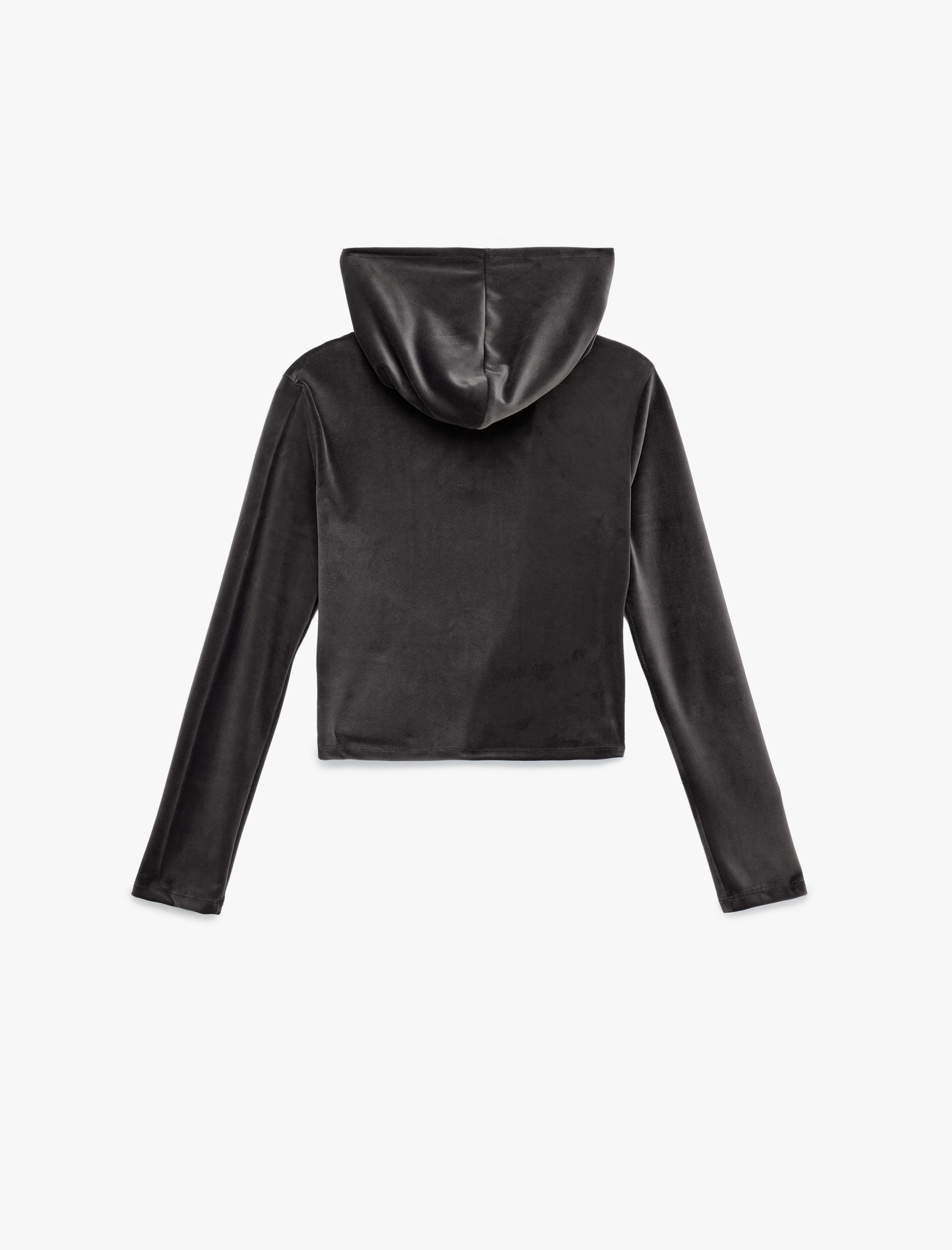   Fermuarlı Uzun Kollu Rahat Kalıp Kapüşonlu Crop Pijama Üstü