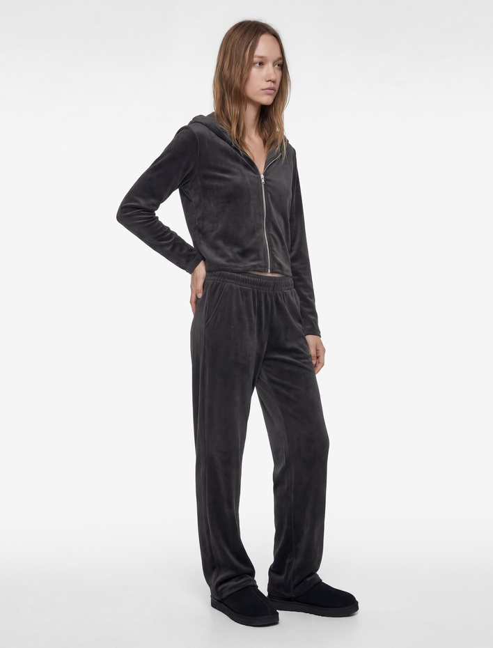  Fermuarlı Uzun Kollu Rahat Kalıp Kapüşonlu Crop Pijama Üstü