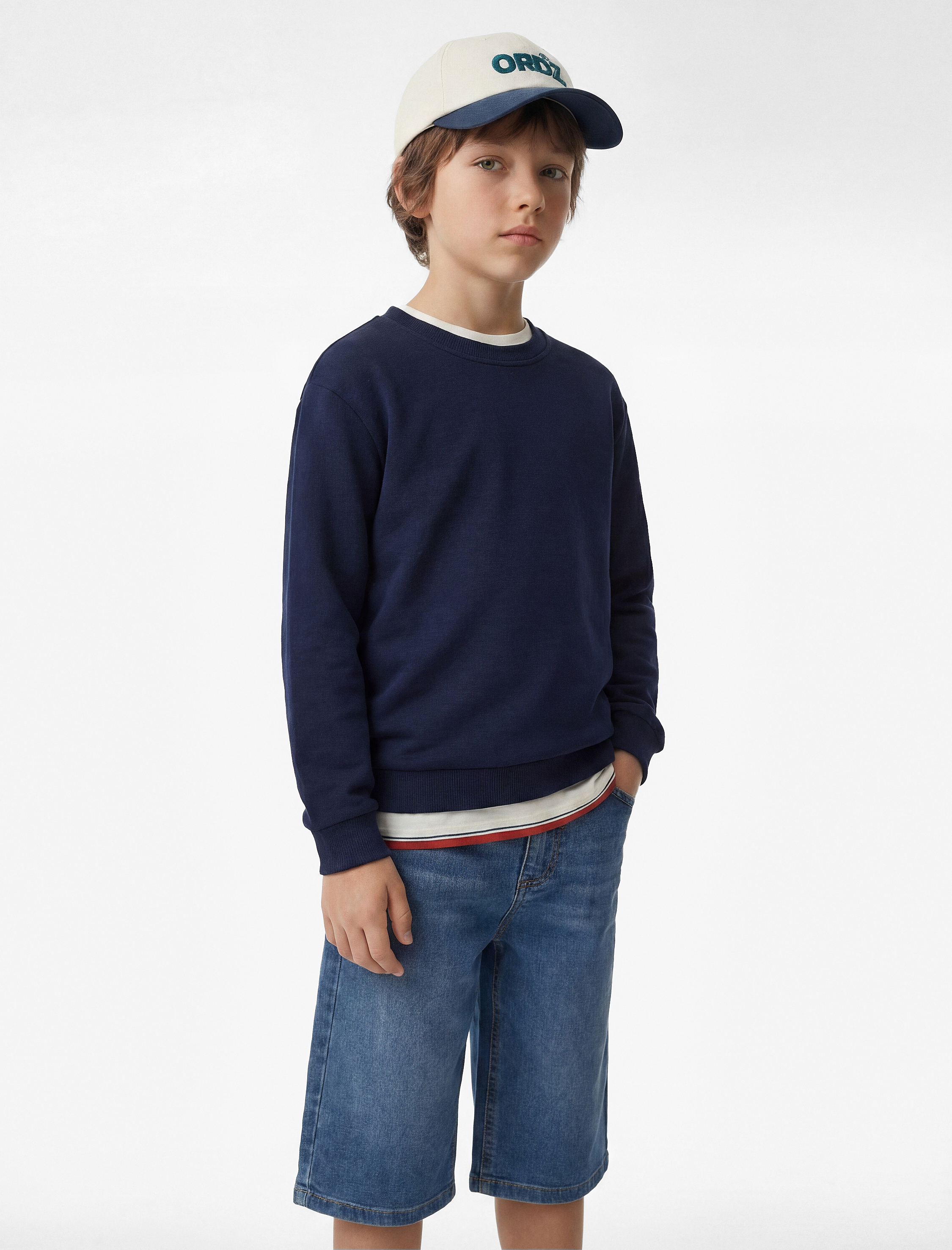  Erkek Çocuk Bisiklet Yaka Uzun Kollu Pamuklu Basic Sweatshirt