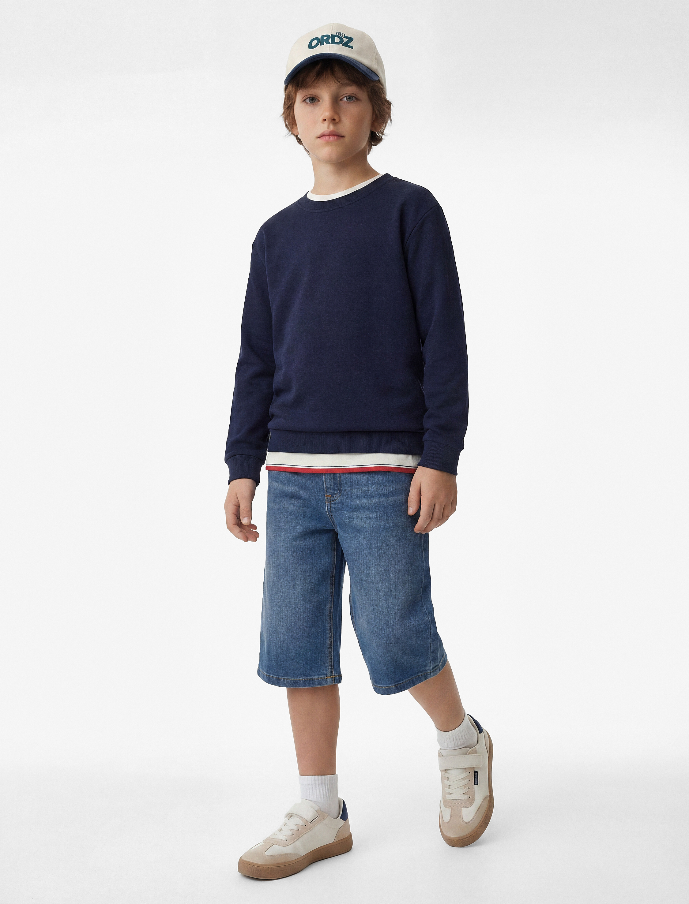  Erkek Çocuk Bisiklet Yaka Uzun Kollu Pamuklu Basic Sweatshirt