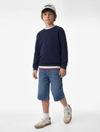 Bisiklet Yaka Uzun Kollu Pamuklu Basic Sweatshirt
