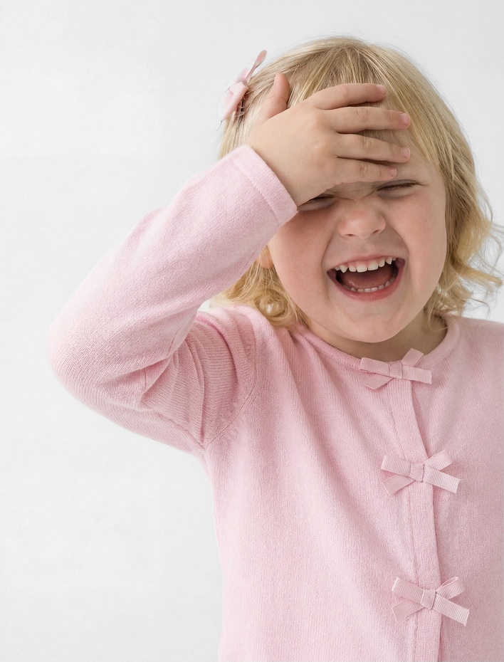 Kız Bebek Uzun Kollu Bisiklet Yaka Fiyonklu Pamuklu Hırka