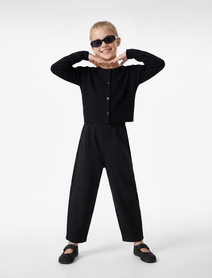 Kız Çocuk Düğmeli Uzun Kollu Bisiklet Yaka Hırka