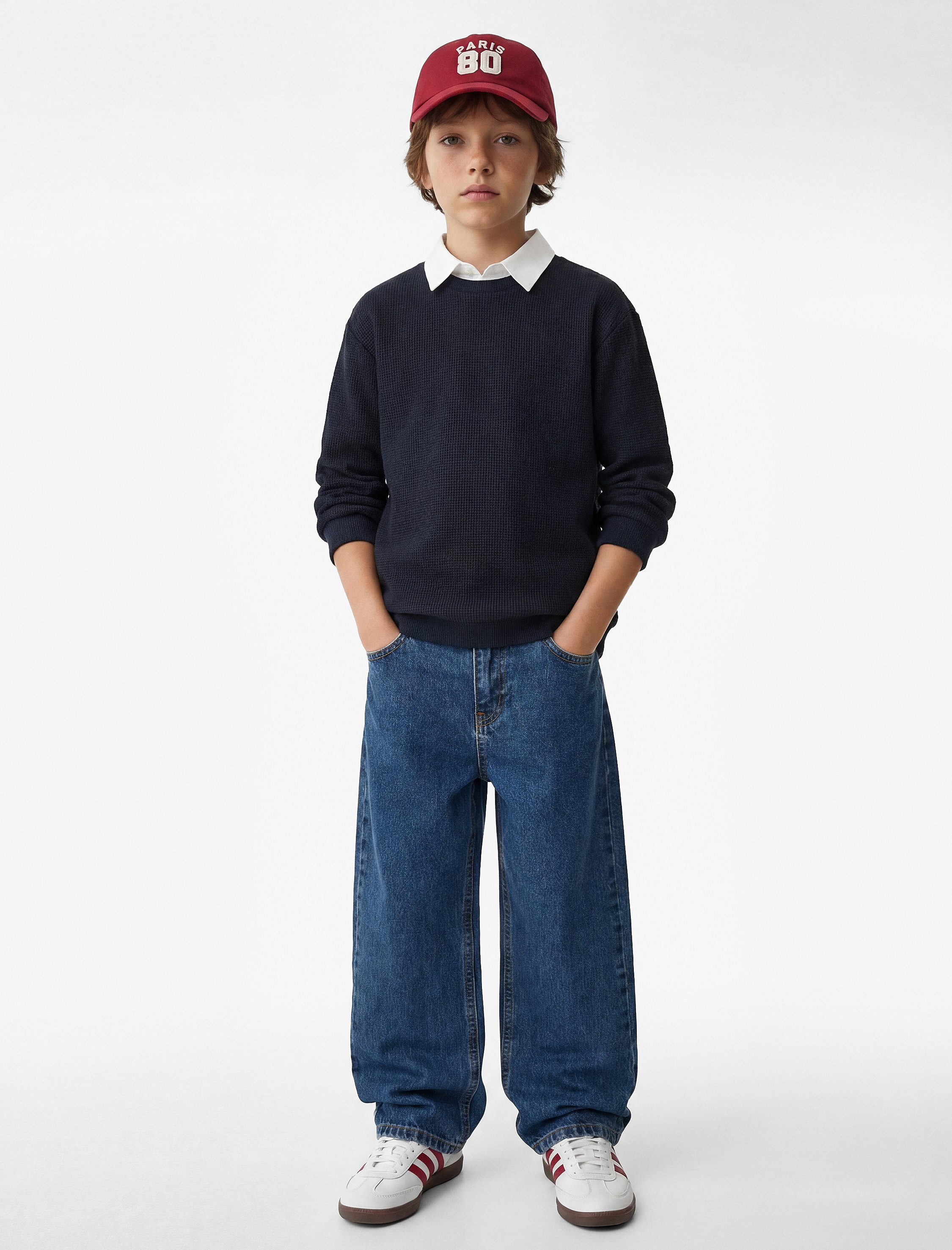  Erkek Çocuk Dokulu Uzun Kollu Polo Yaka Sweatshirt