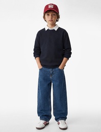 Dokulu Uzun Kollu Polo Yaka Sweatshirt