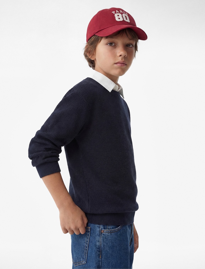 Erkek Çocuk Dokulu Uzun Kollu Polo Yaka Sweatshirt