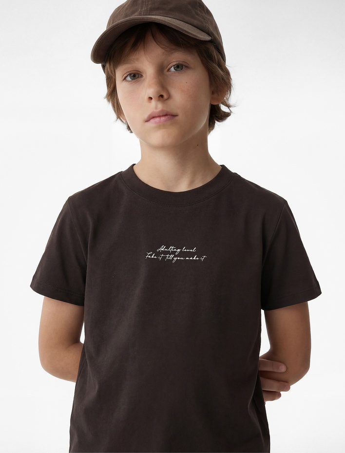 Erkek Çocuk Pamuklu Bisiklet Yaka Kısa Kollu Baskı Detaylı Tişört