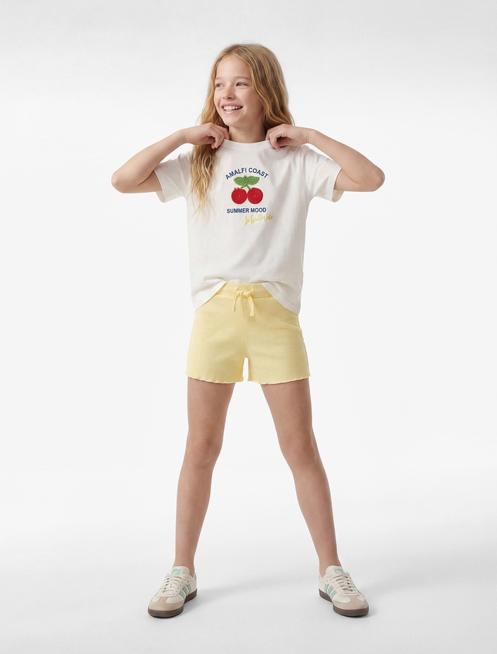 Kız Çocuk Fiyonk Detaylı Kaşkorse Pamuklu Şort