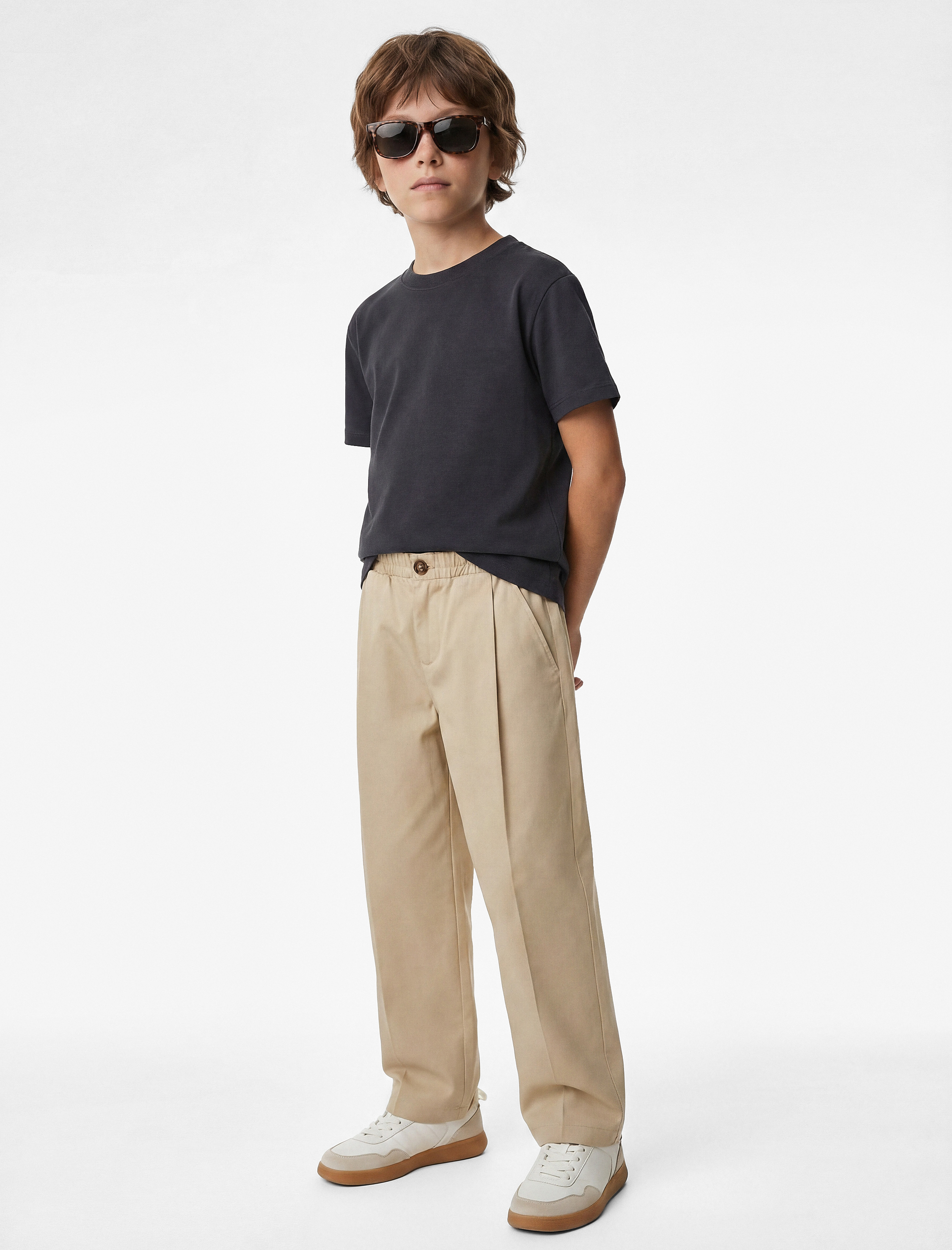  Erkek Çocuk Pamuklu Kısa Kollu Bisiklet Yaka Oversize Basic Tişört
