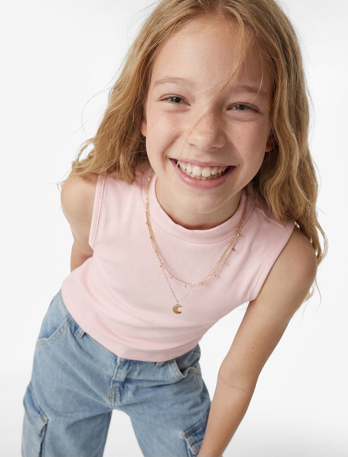 Kız Çocuk Modal Karışımlı Ribanalı Kolsuz Dik Yaka Atlet