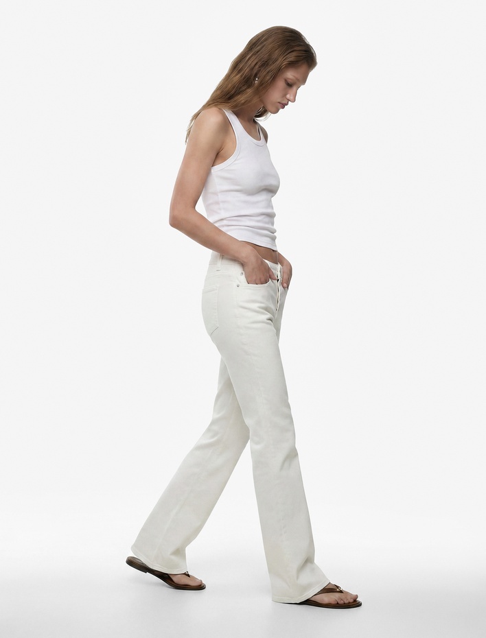  Yüksek Bel İspanyol Paça Düğmeli Jean Pantolon - Flare Jeans