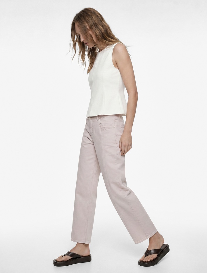  Pamuklu Düşük Bel Nervürlü Geniş Paça Denim Pantolon  - Wide Leg Jeans