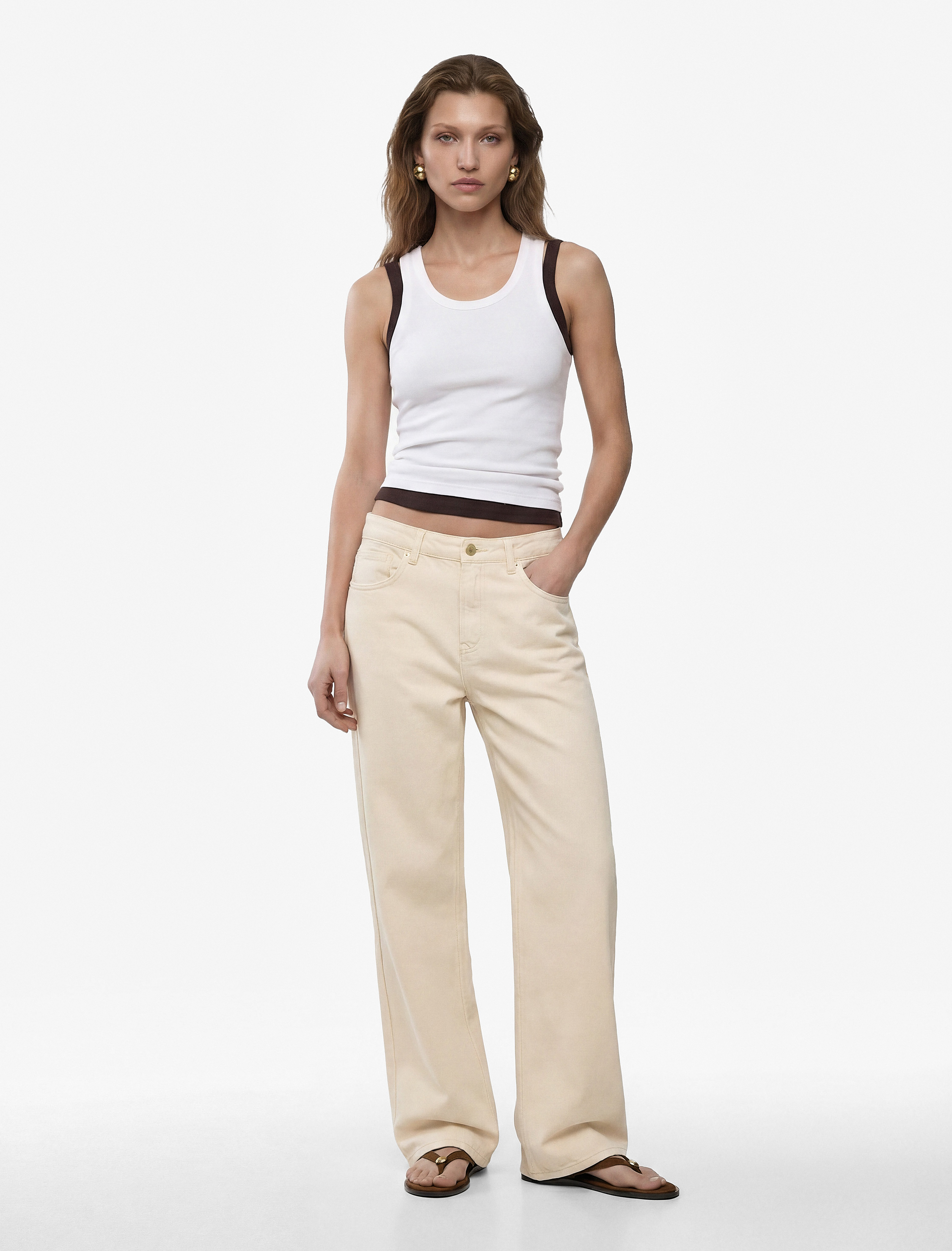   Normal Bel Düz Paça Pamuklu Denim Pantolon - Straight Fit Jean