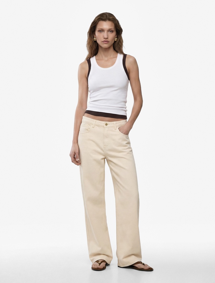  Normal Bel Düz Paça Pamuklu Denim Pantolon - Straight Fit Jean