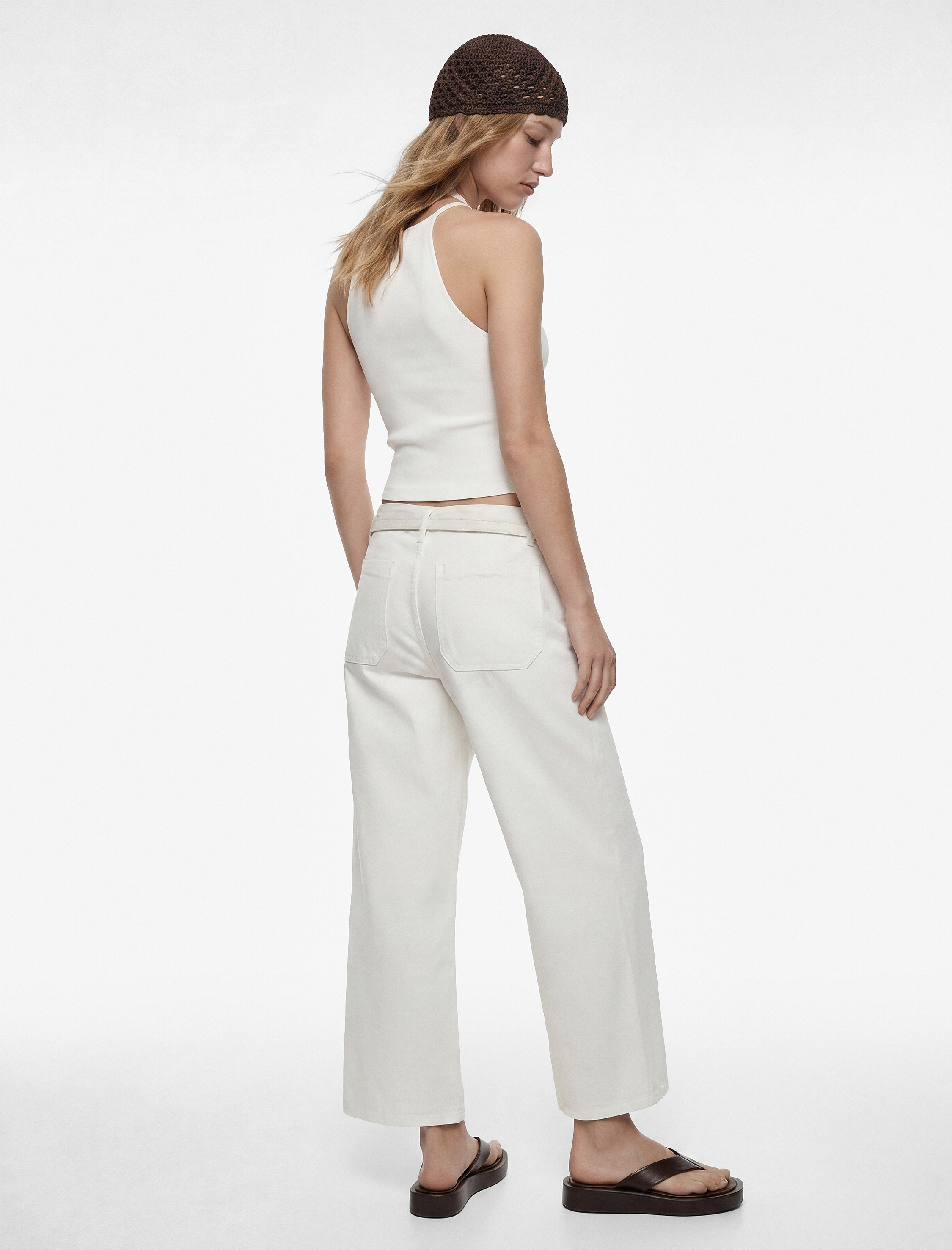   Kemer Detaylı Pamuklu Kısa Geniş Paça Pantolon - Wide Leg Jeans