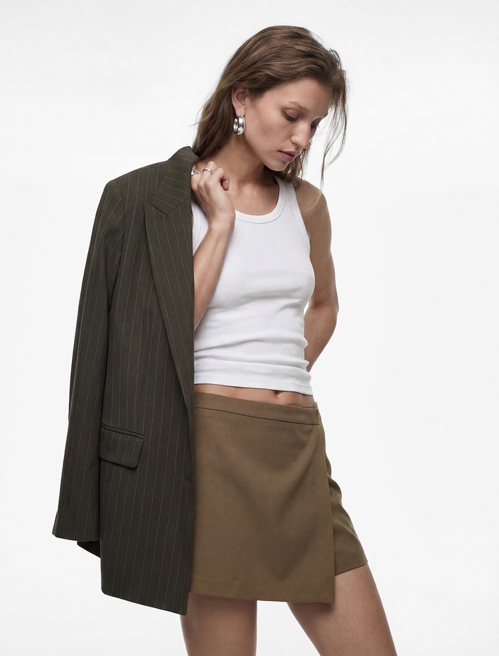  Yüksek Bel Cep Detaylı Viskon Karışımlı Mini Şort Etek