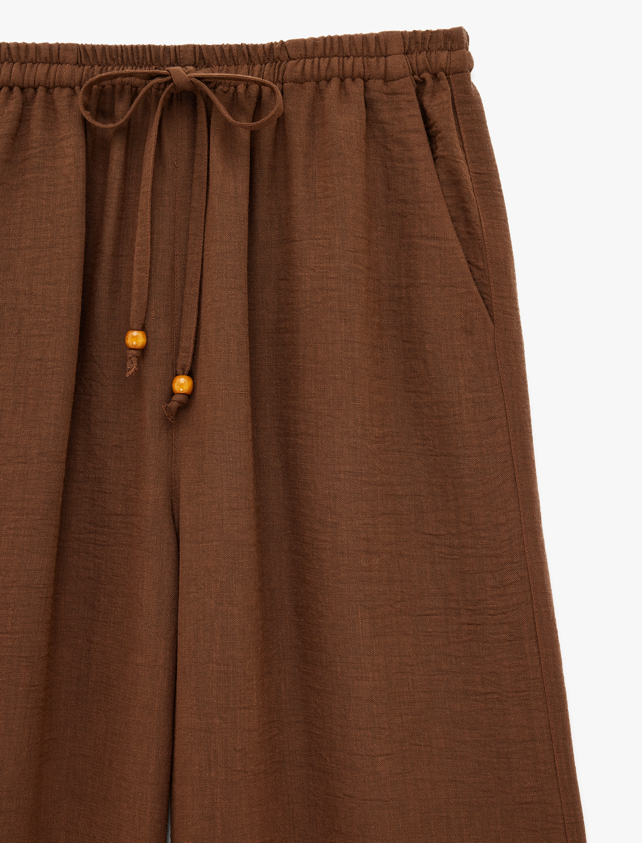   Beli Lastikli Bağlamalı Cepli Geniş Paça Pantolon