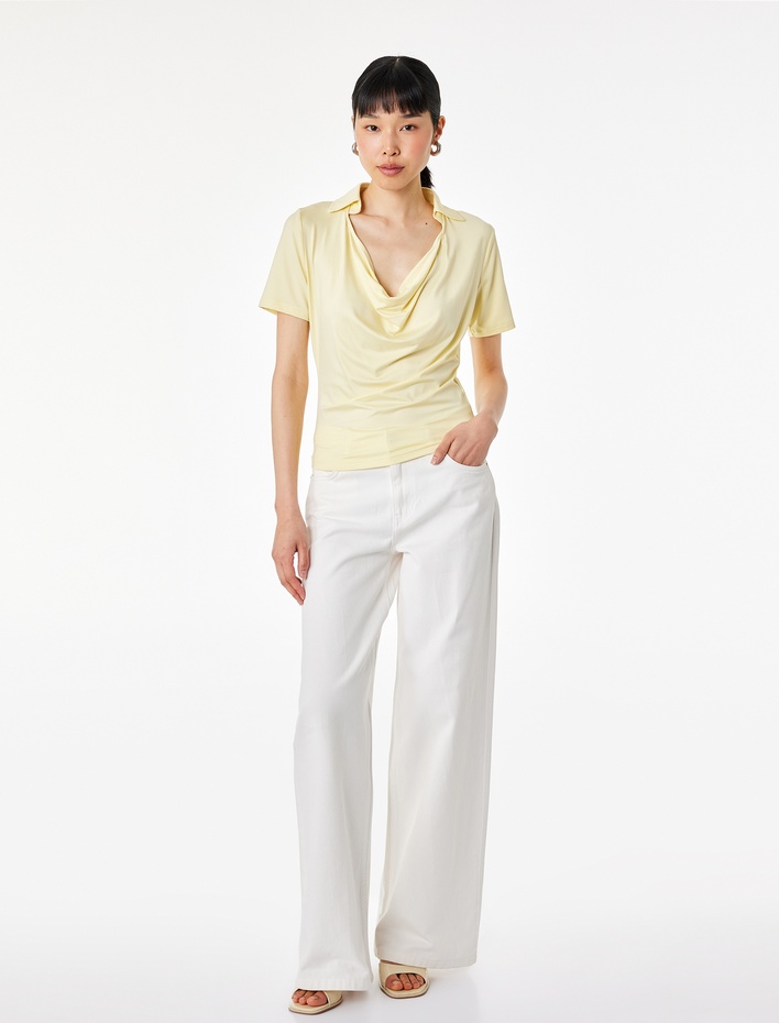  Slim Fit Polo Degaje Yaka Kısa Kollu Bluz