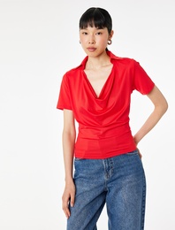 Slim Fit Polo Degaje Yaka Kısa Kollu Bluz