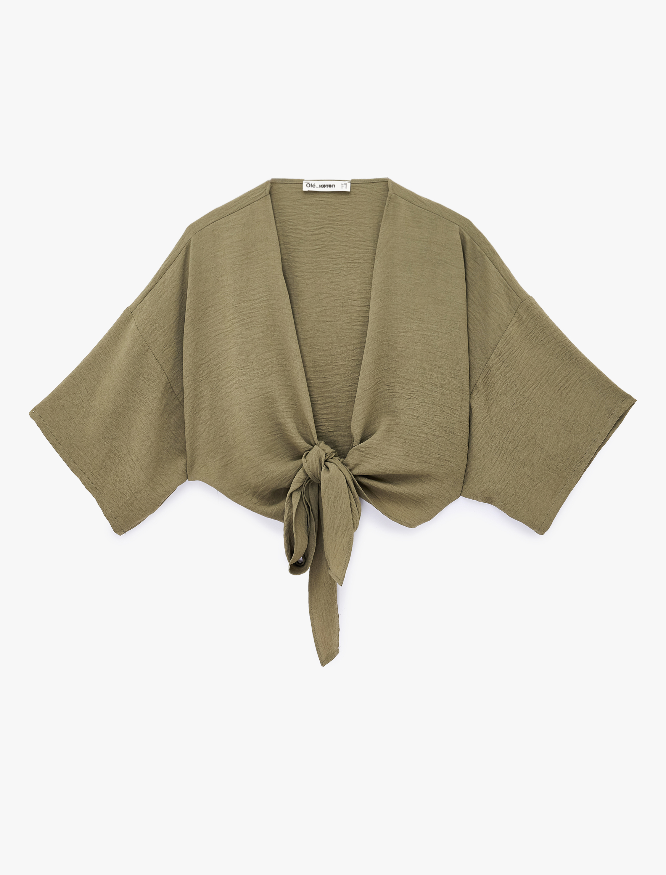   Kısa Kollu Kruvaze Yaka Bağlamalı Crop Oversize Kimono