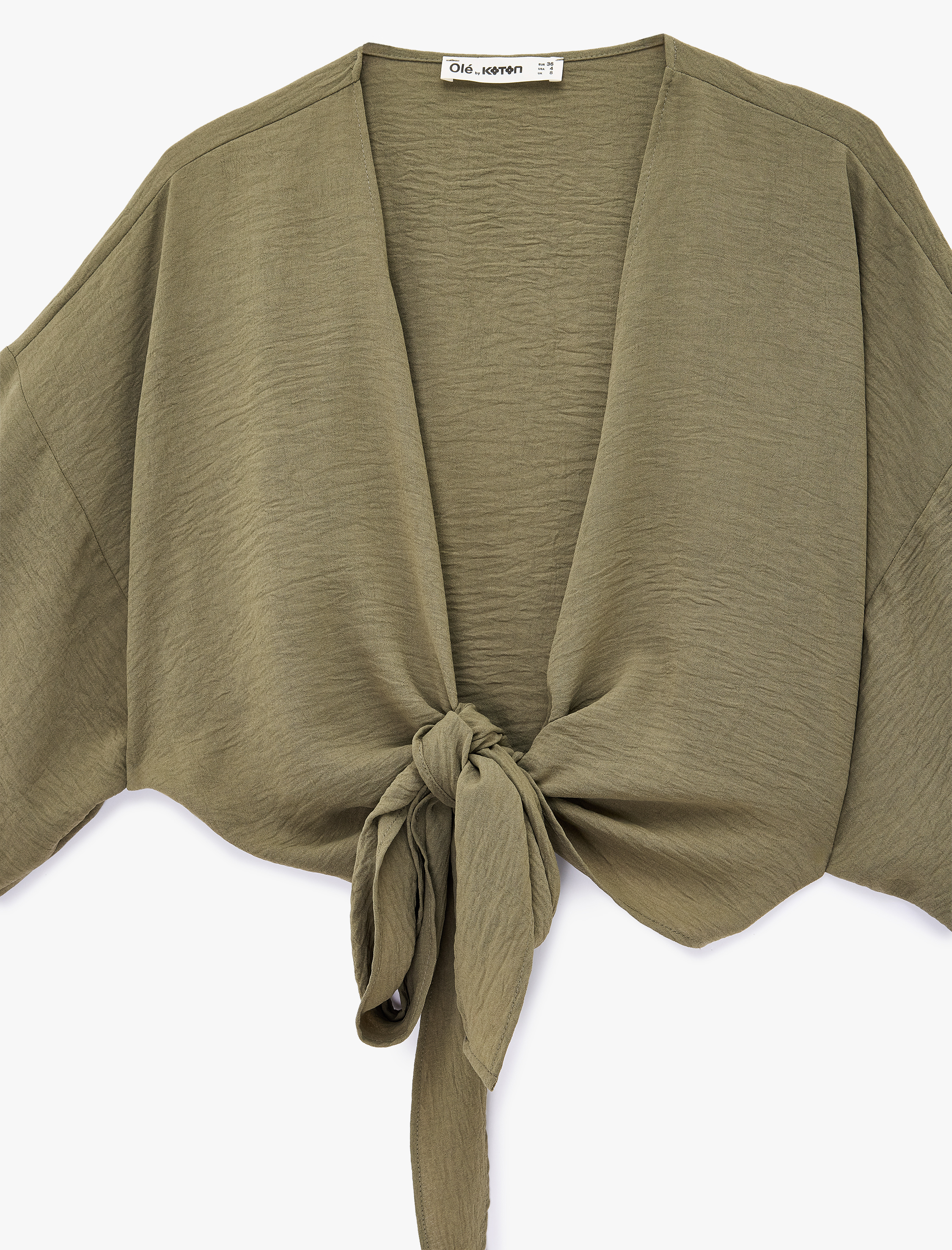   Kısa Kollu Kruvaze Yaka Bağlamalı Crop Oversize Kimono