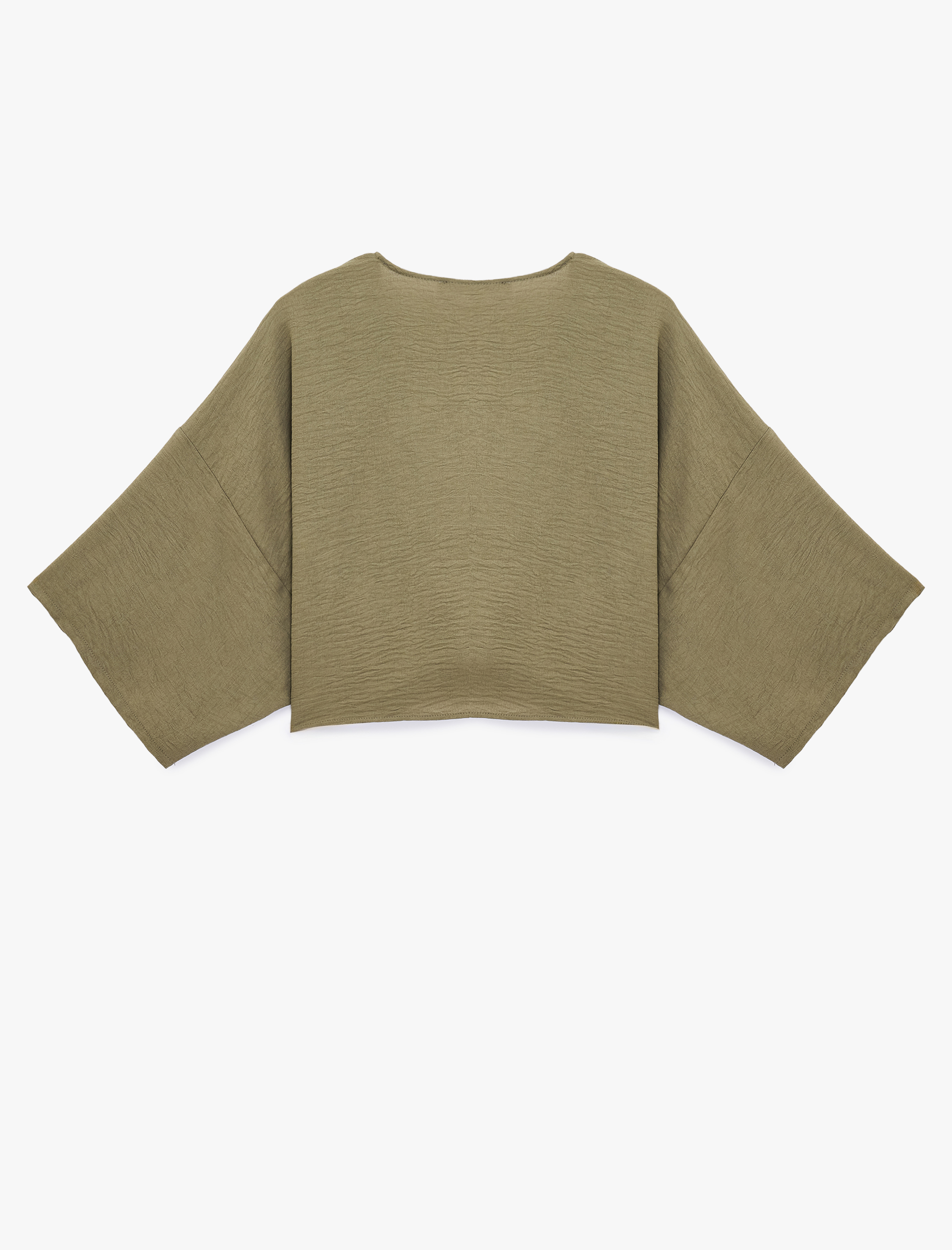   Kısa Kollu Kruvaze Yaka Bağlamalı Crop Oversize Kimono