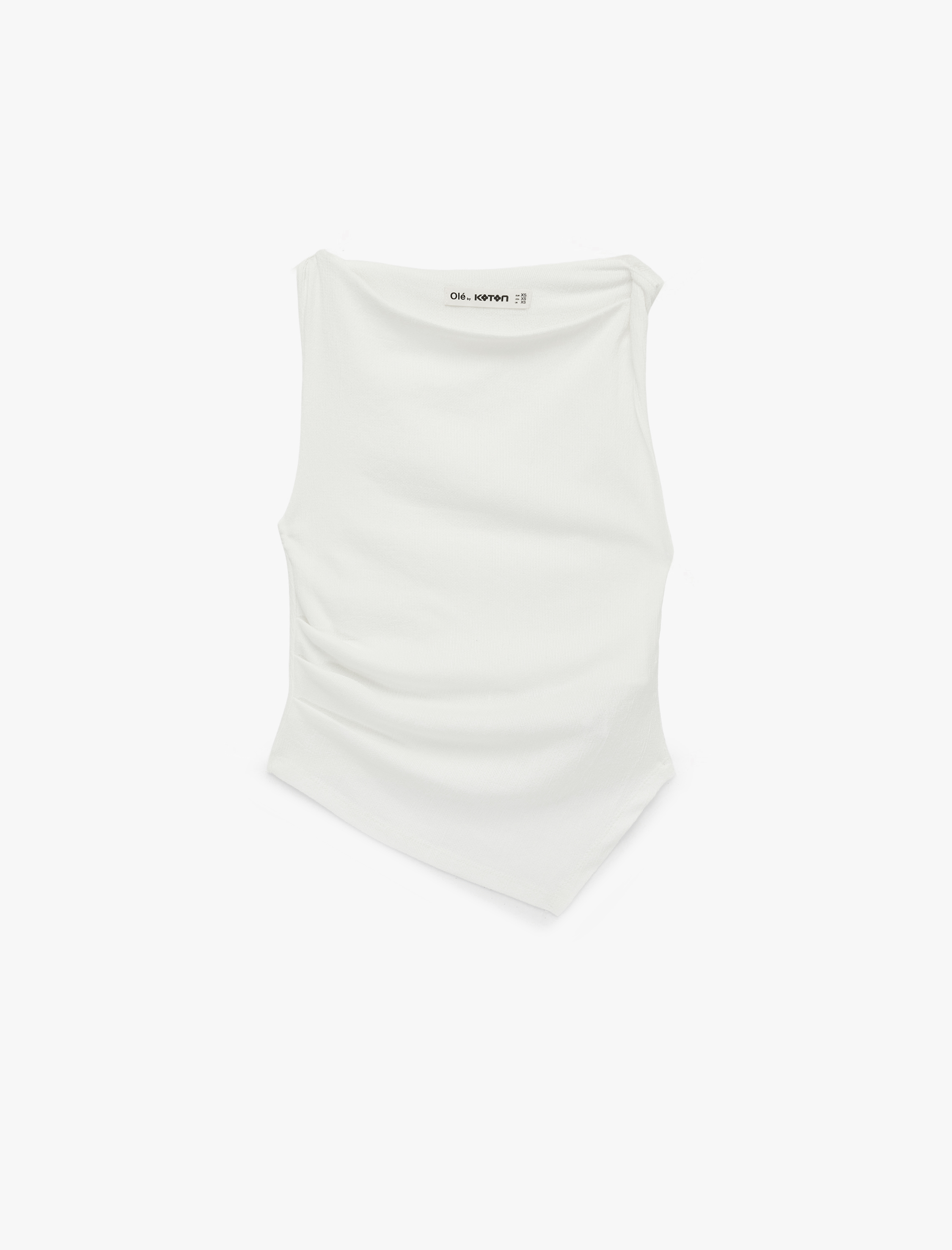   Asimetrik Kayık Yaka Kolsuz Slim Fit Drapeli Bluz