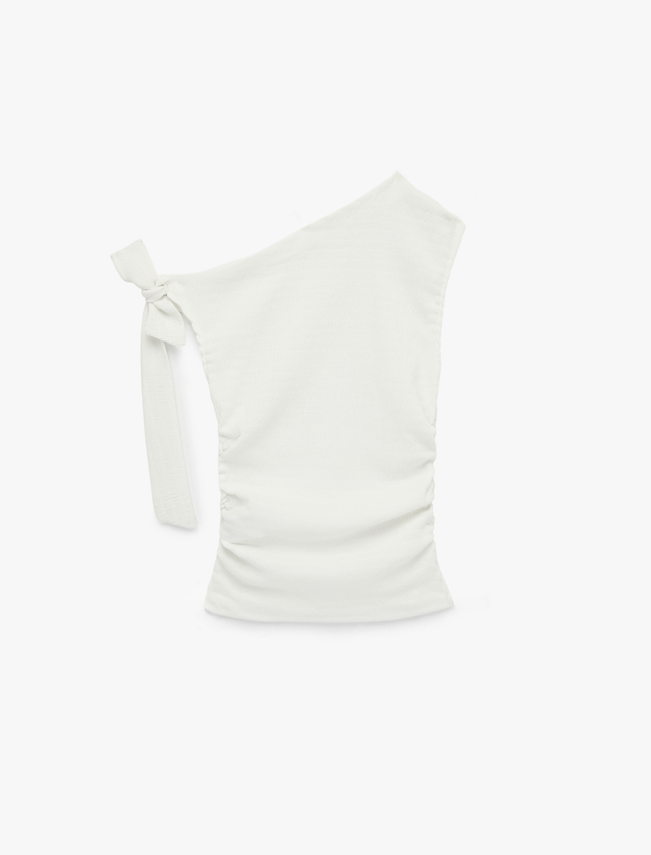   Slim Fit Asimetrik Yaka Kolsuz Bürümcük Bluz