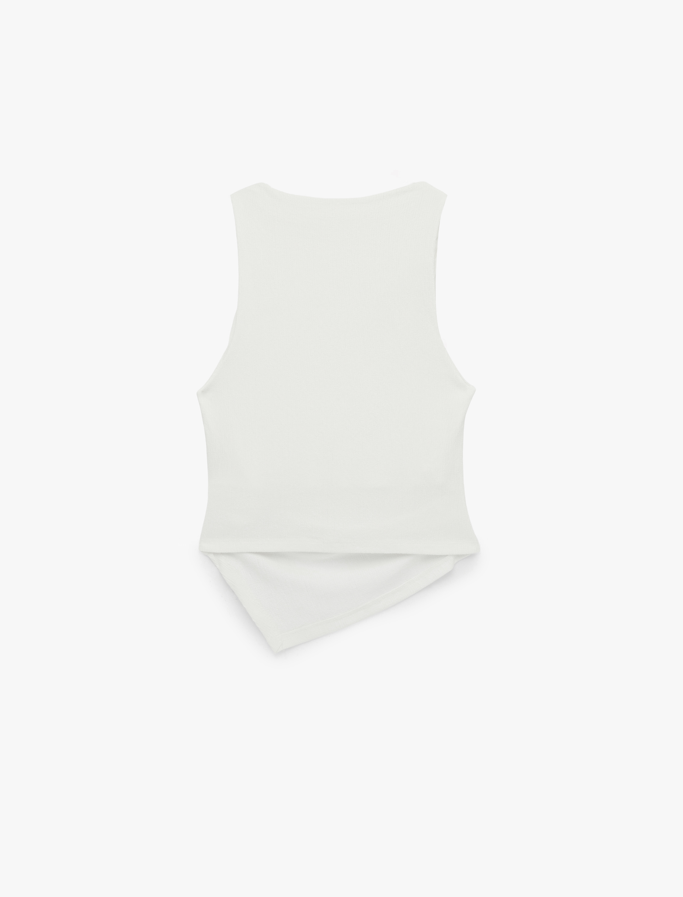   Asimetrik Kayık Yaka Kolsuz Slim Fit Drapeli Bluz