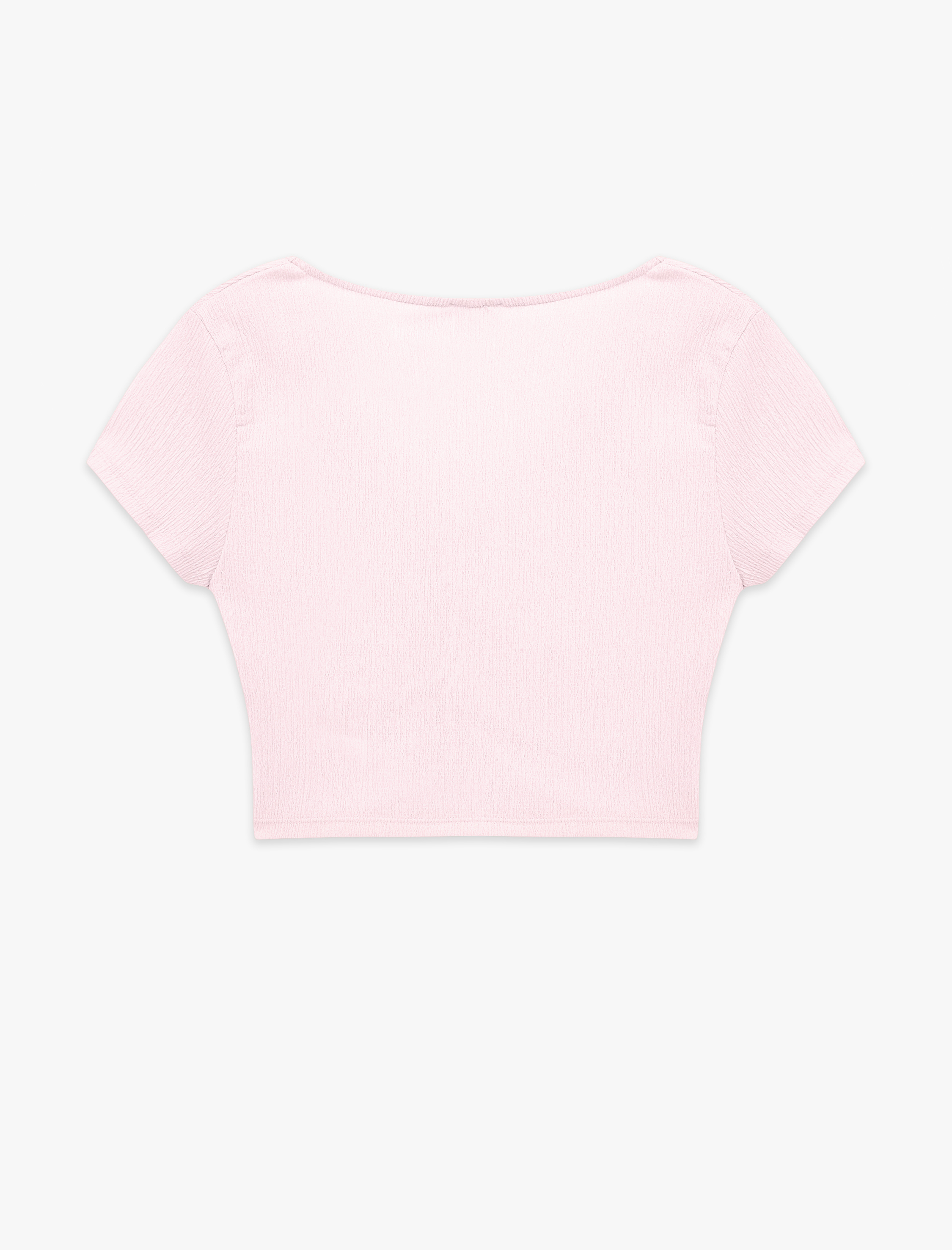   Bürümcük Kumaş Dantelli Slim Fit V Yaka Büzgülü Bel Vurgulu Crop Tişört
