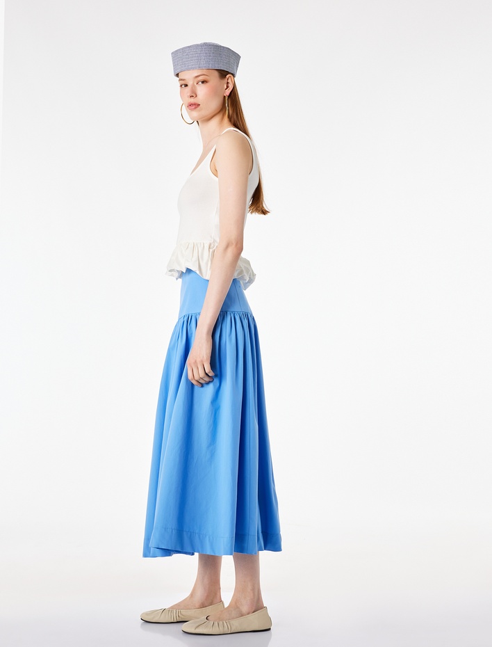  Pamuklu Rahat Kalıp A Kesim Midi Poplin Etek