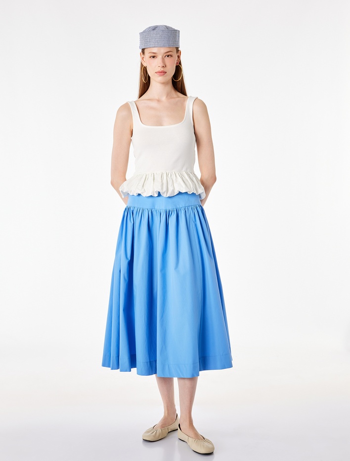  Pamuklu Rahat Kalıp A Kesim Midi Poplin Etek