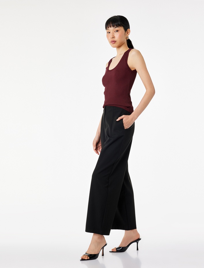  Viskon Karışımlı Yüksek Bel Cepli Regular Fit Balon Pantolon