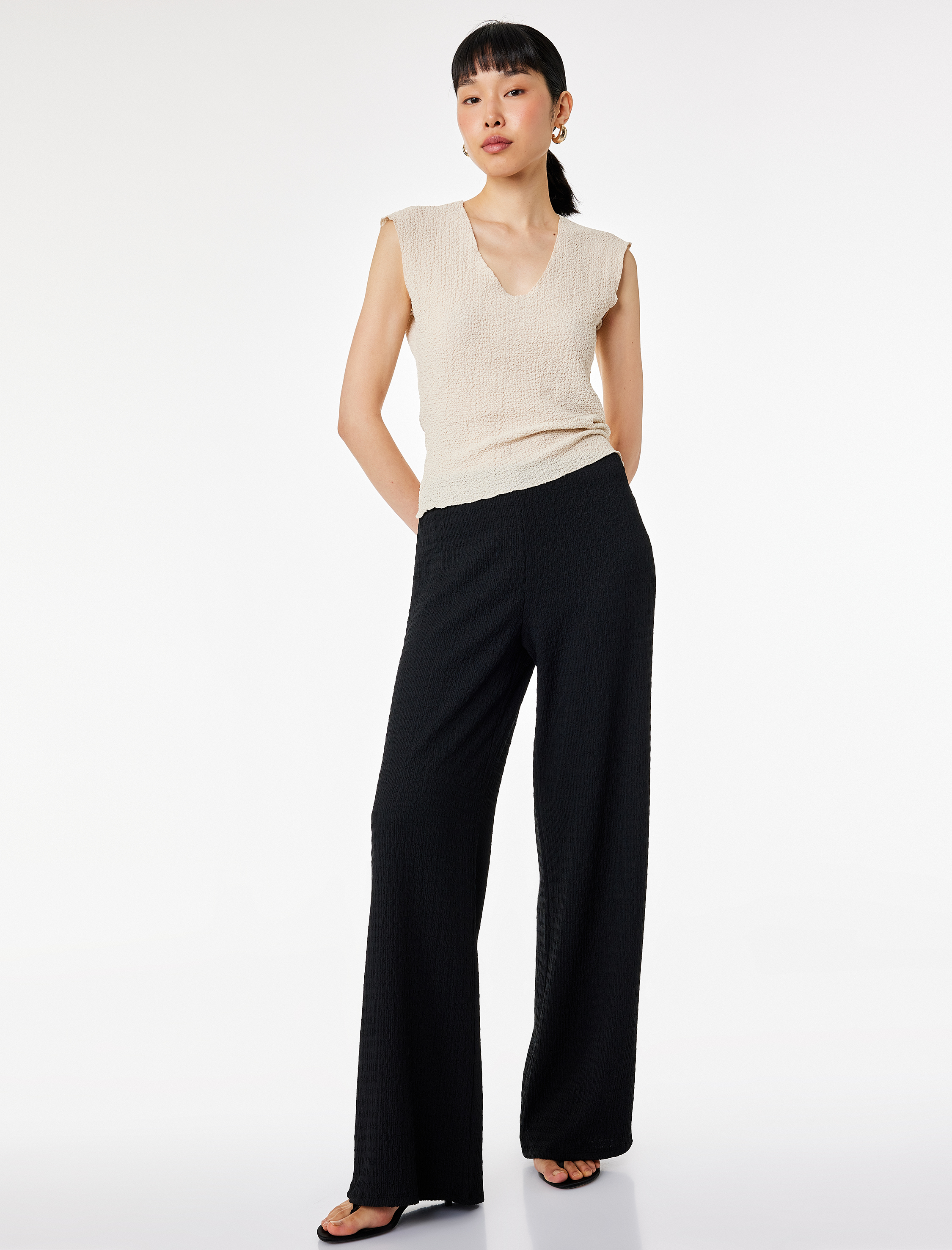   Bürümcük Kumaş Düz Bol Paça Pantolon