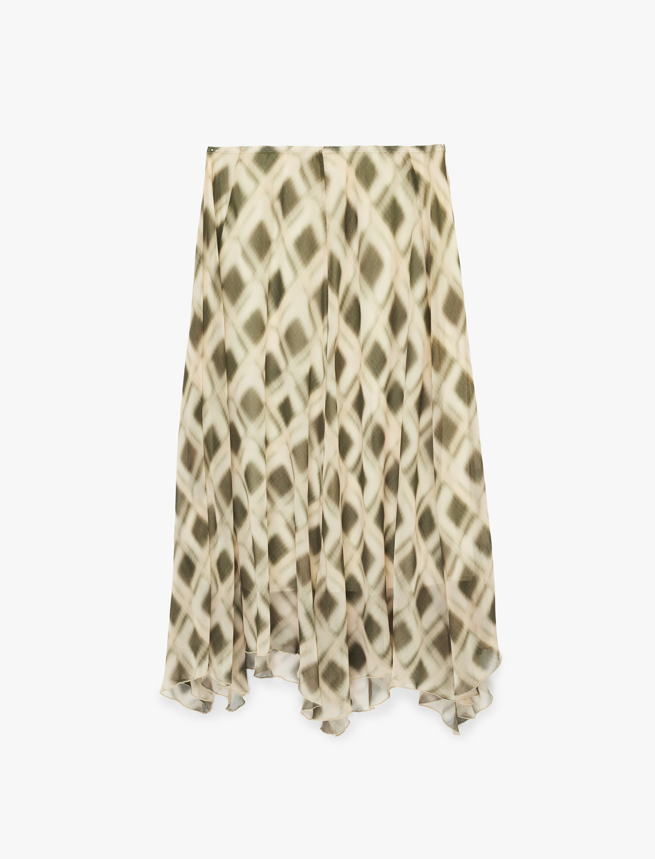   Asimetrik Kesim Midi Boy Ekose Şifon Etek