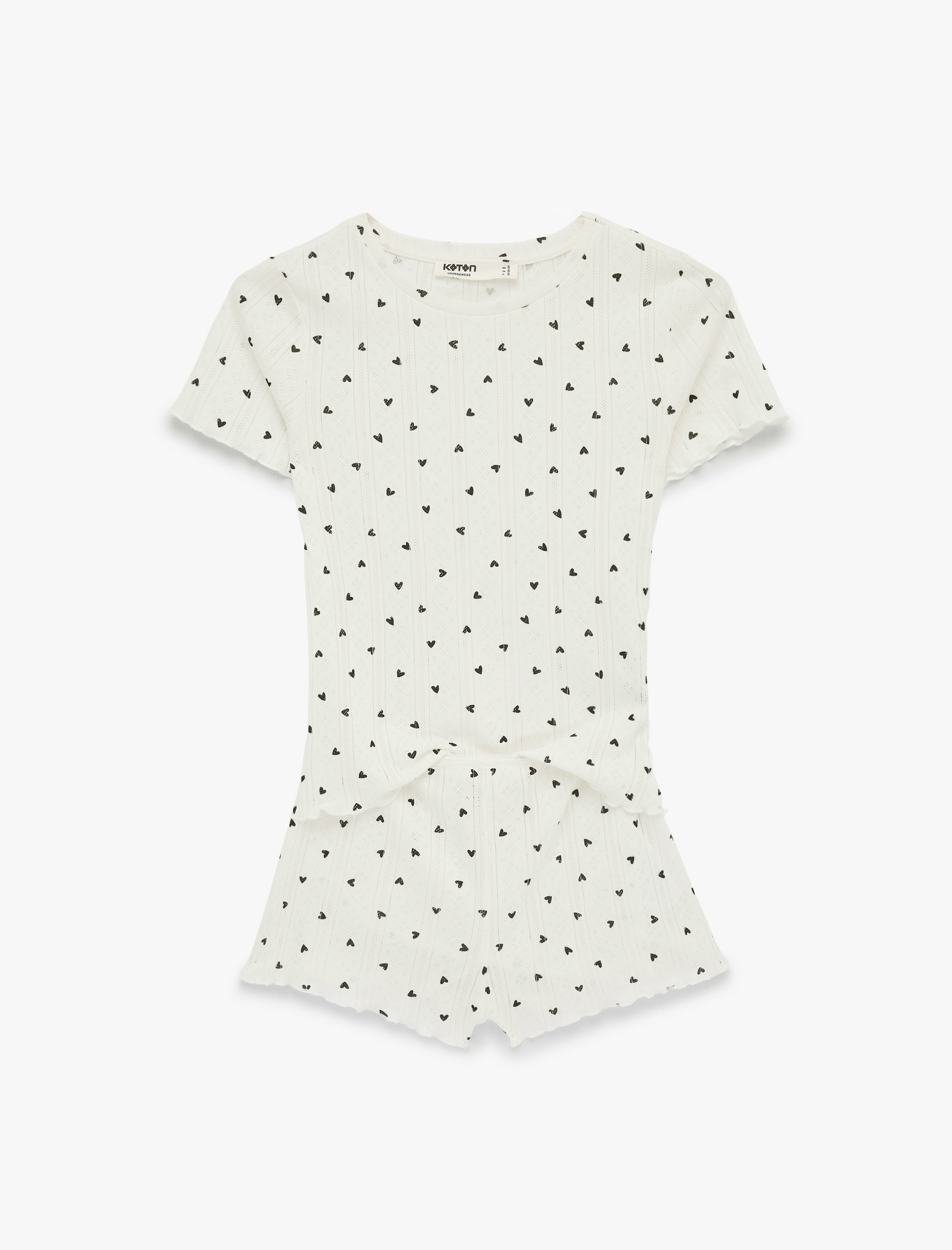  Pamuklu Kısa Kollu Bisiklet Yaka Şortlu Pijama Takımı
