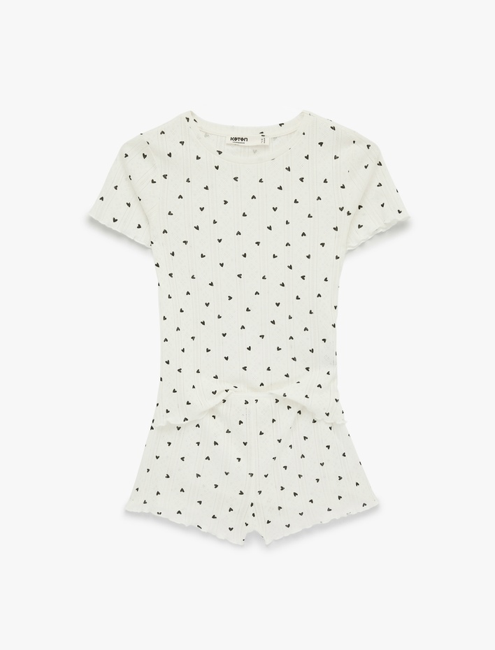  Pamuklu Kısa Kollu Bisiklet Yaka Şortlu Pijama Takımı