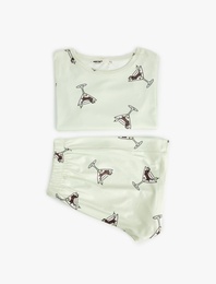 Bisiklet Yaka Kısa Kollu Rahat Kesim Şortlu Pijama Takımı