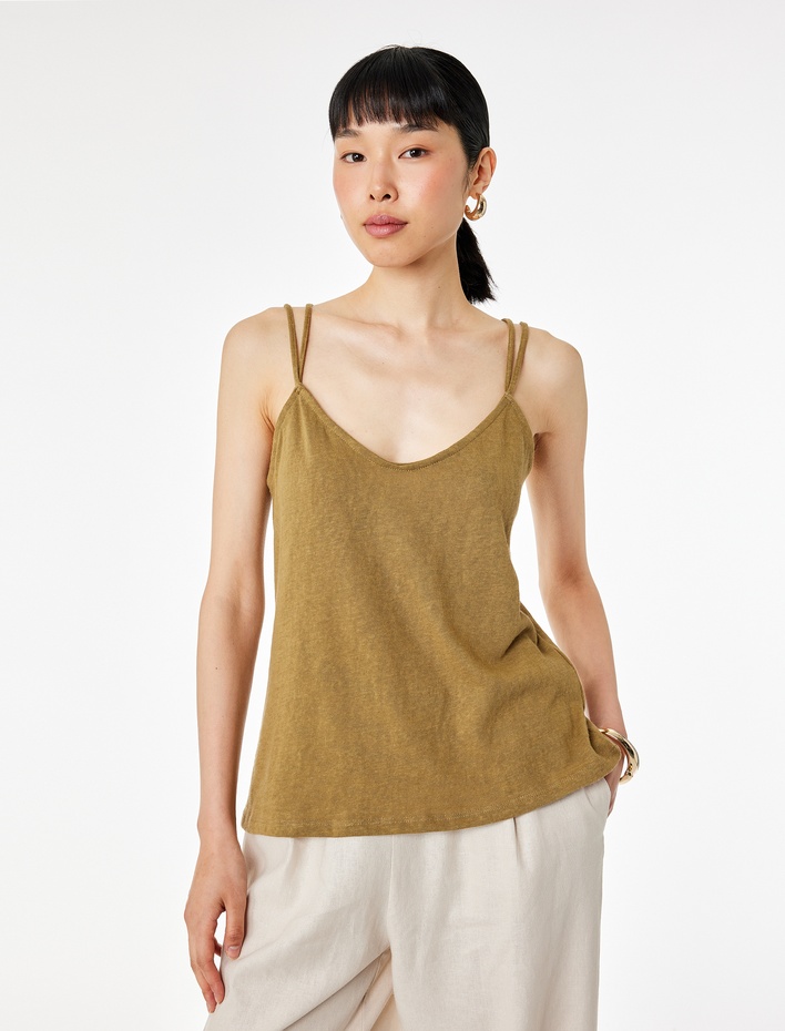  Sırt Detaylı Çapraz İp Askılı Bluz