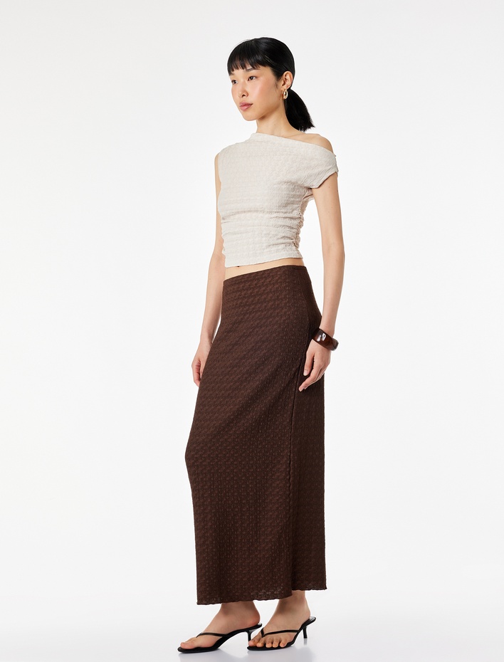  Bürümcük Kumaş Dokulu Slim Fit Midi Kalem Etek