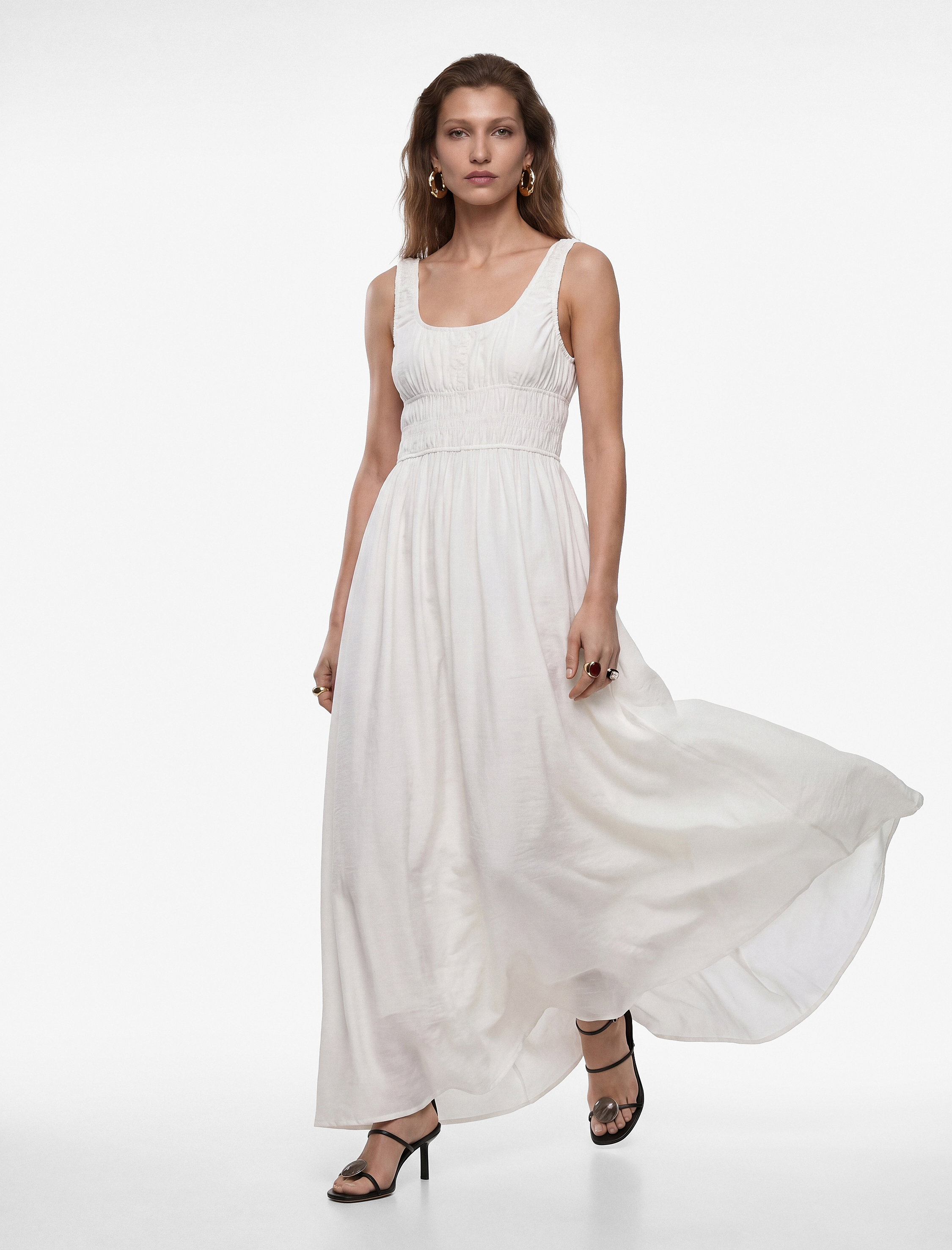   Pamuklu U Yaka Kalın Askılı Uzun Elbise