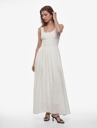 Pamuklu U Yaka Kalın Askılı Uzun Elbise