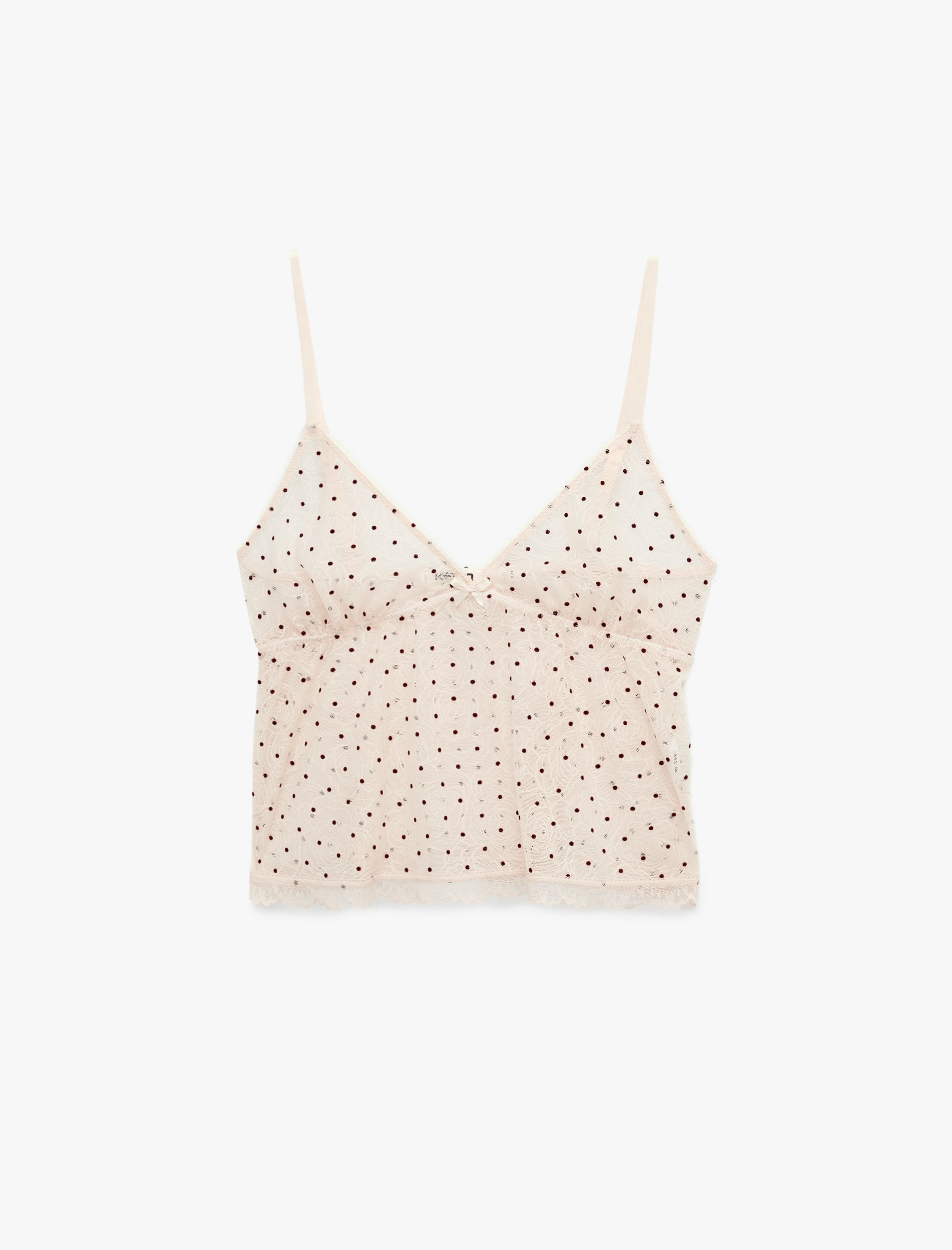   Tül Detaylı Kolsuz V Yaka Askılı Pijama Üstü
