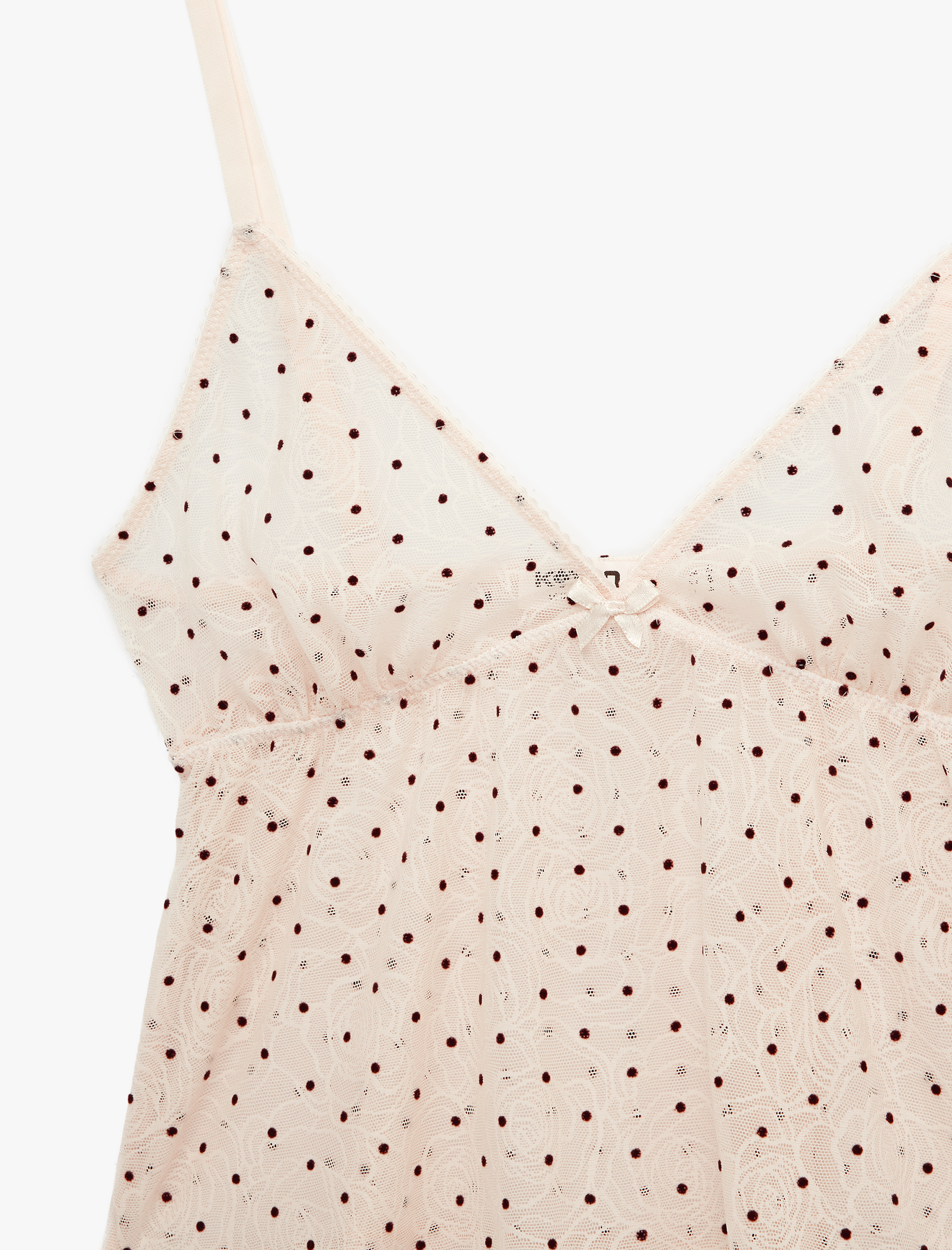   Tül Detaylı Kolsuz V Yaka Askılı Pijama Üstü