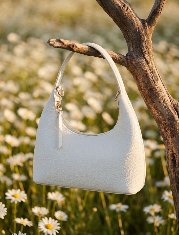 Kadın Fermuarlı Suni Deri Metal Aksesuarlı Oval El Çantası