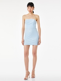 Pullu Payetli Straplez Yaka Kolsuz Bodycon Mini Abiye Elbise