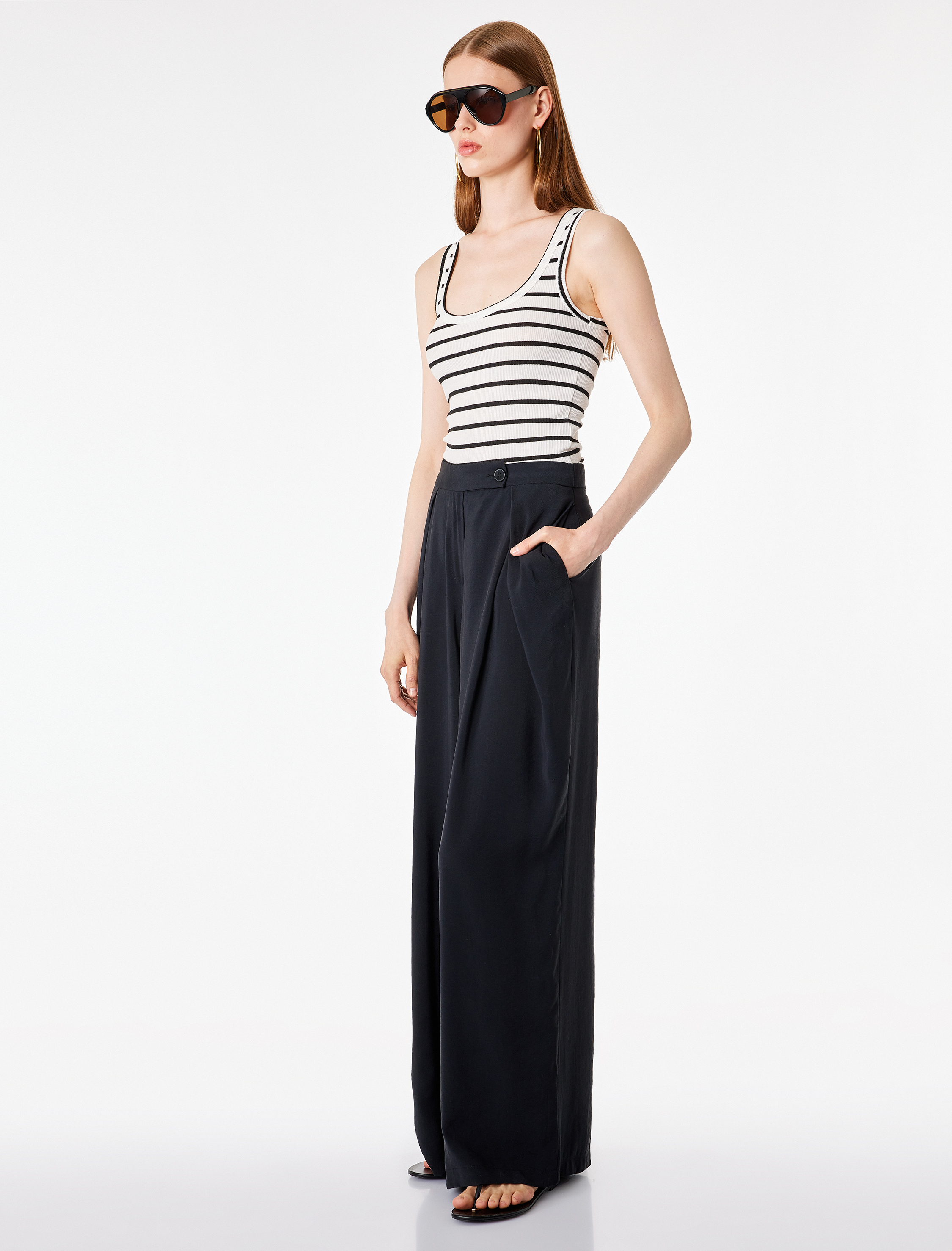   Normal Bel Modal Geniş Paça Pileli Pantolon