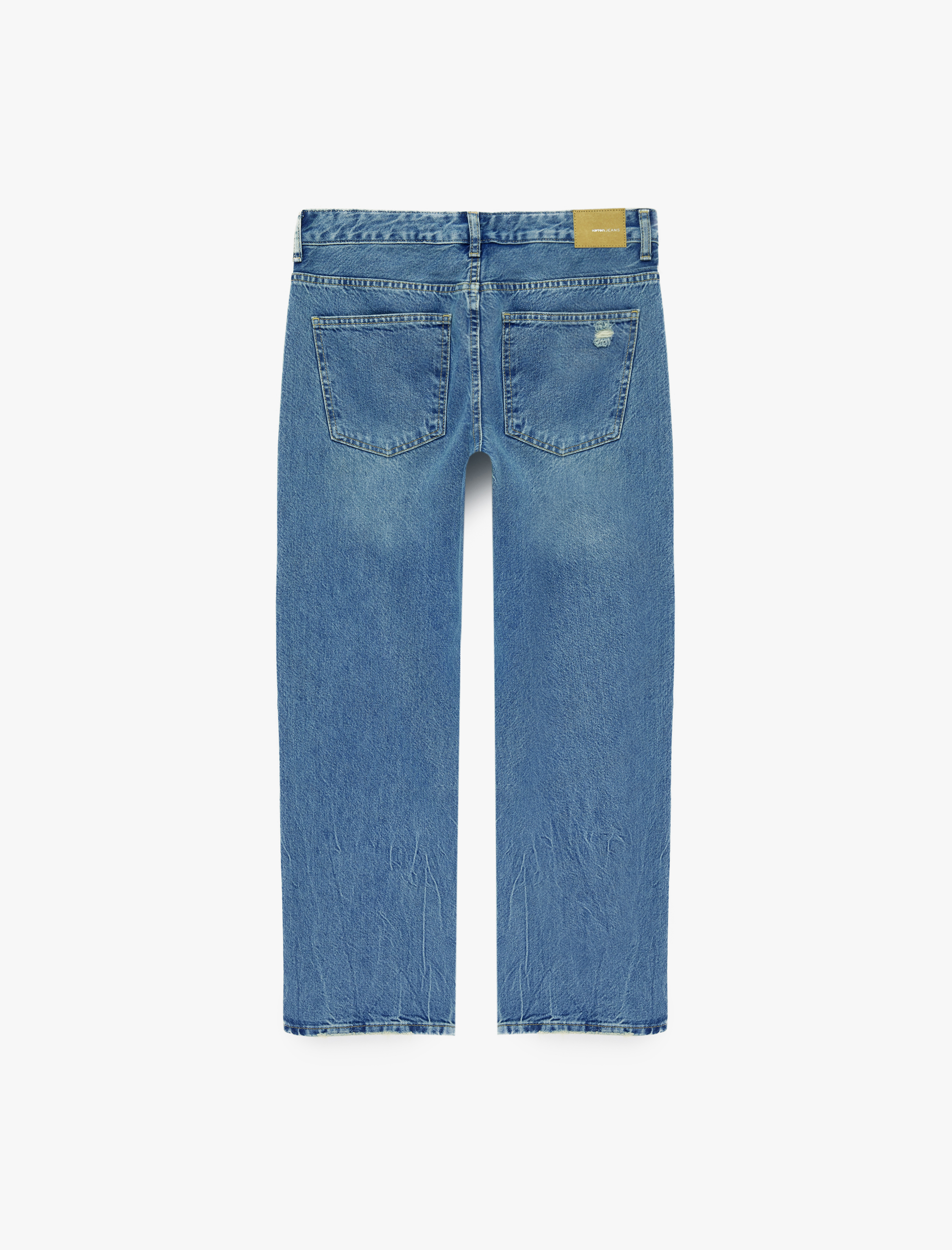   Pamuklu Yıpratma Detaylı Düşük Bel Düz Paça Jean Pantolon - Straight Jeans