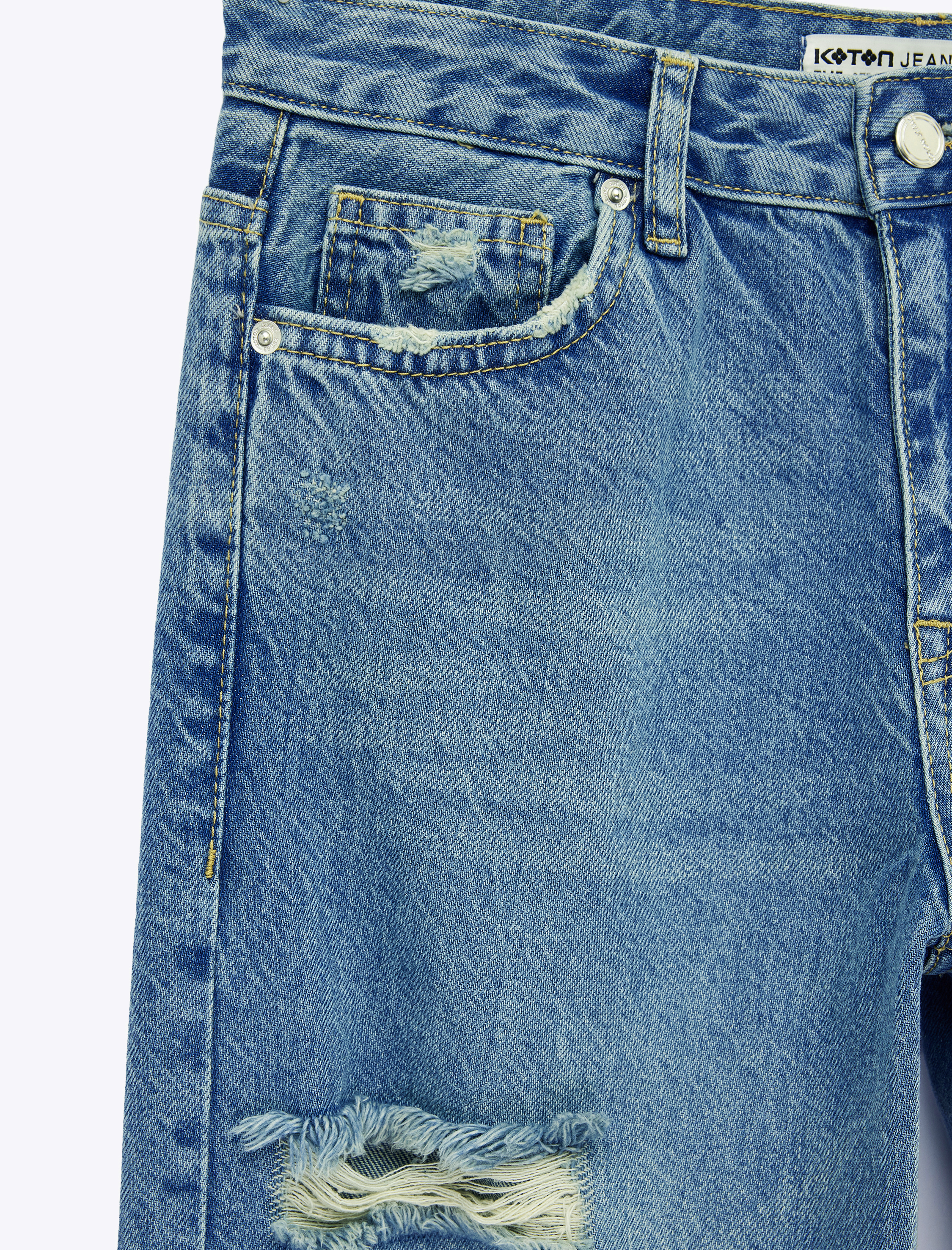   Pamuklu Yıpratma Detaylı Düşük Bel Düz Paça Jean Pantolon - Straight Jeans