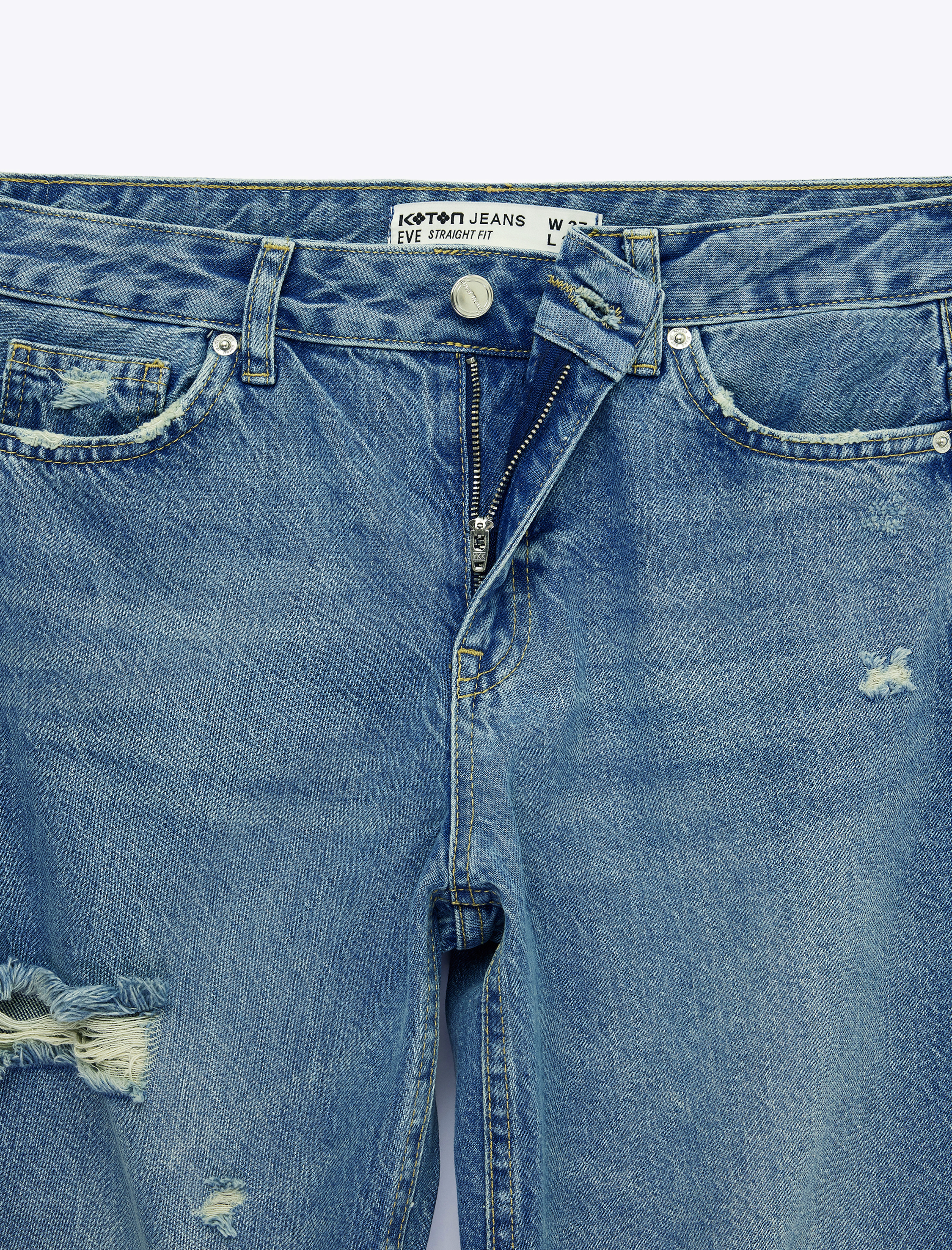   Pamuklu Yıpratma Detaylı Düşük Bel Düz Paça Jean Pantolon - Straight Jeans